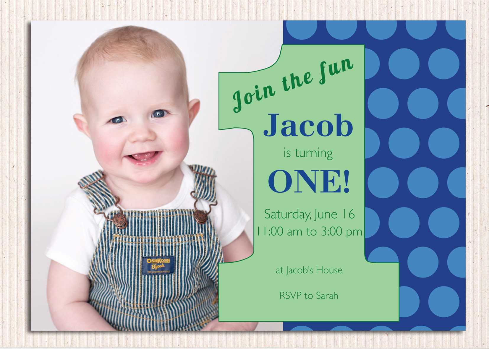 Polka Dot Blue First Birthday Photo Invitations – Free Intended For First Birthday Invitation Card Template