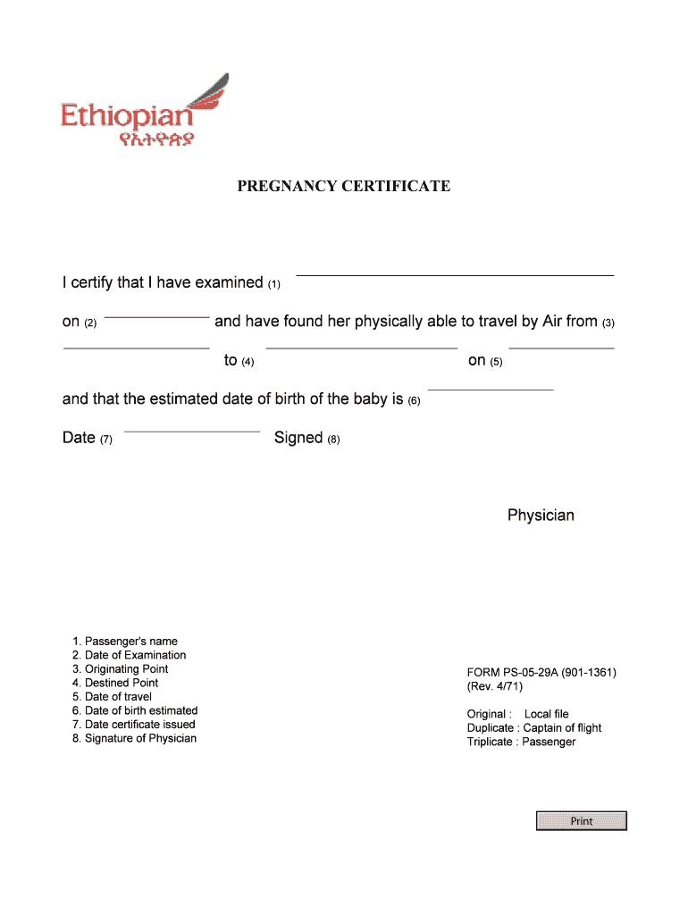 Pregnancy Fit To Fly Letter Sample - Fill Online, Printable With Regard To Fit To Fly Certificate Template