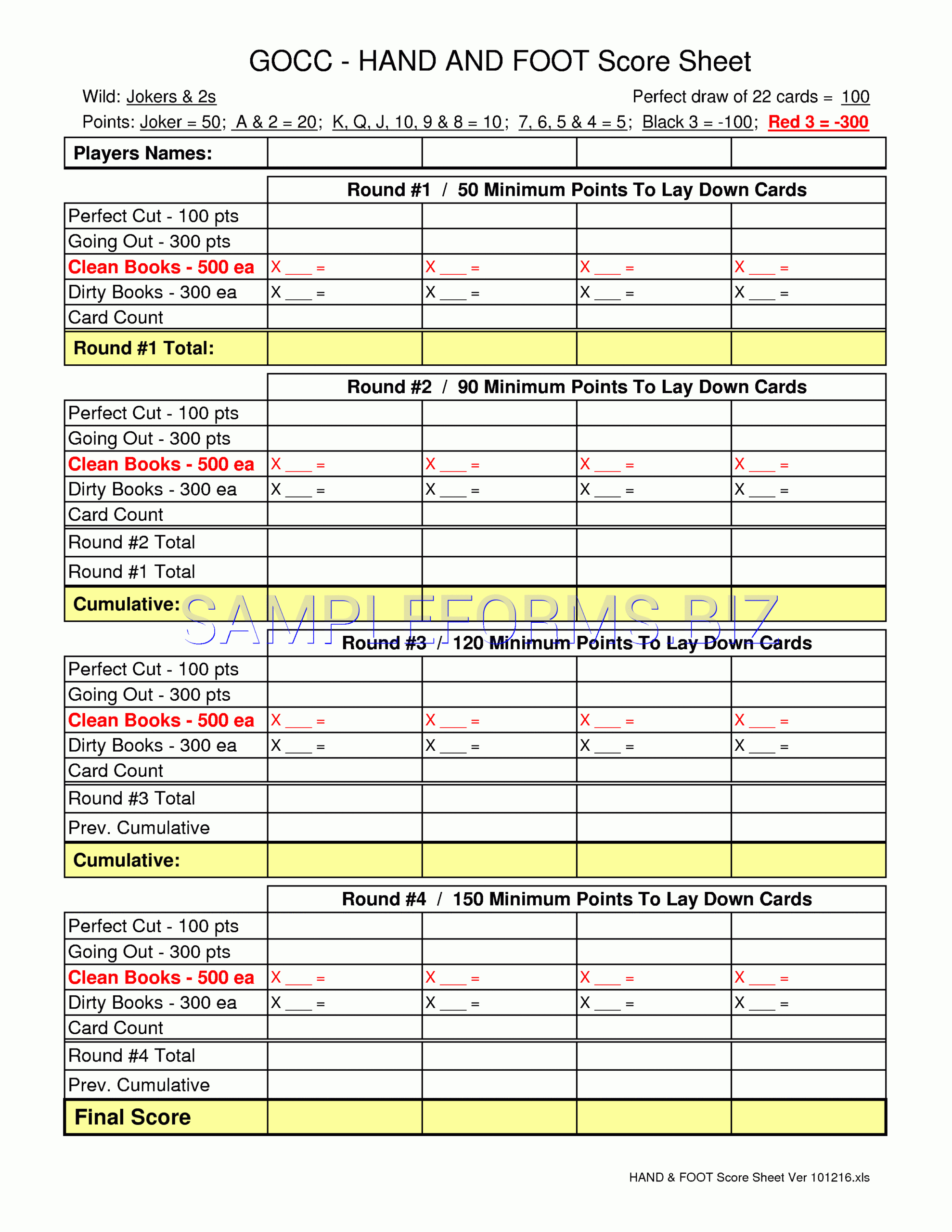 Preview Pdf Hand & Foot Score Sheet 2, 1 Throughout Bridge Score Card Template