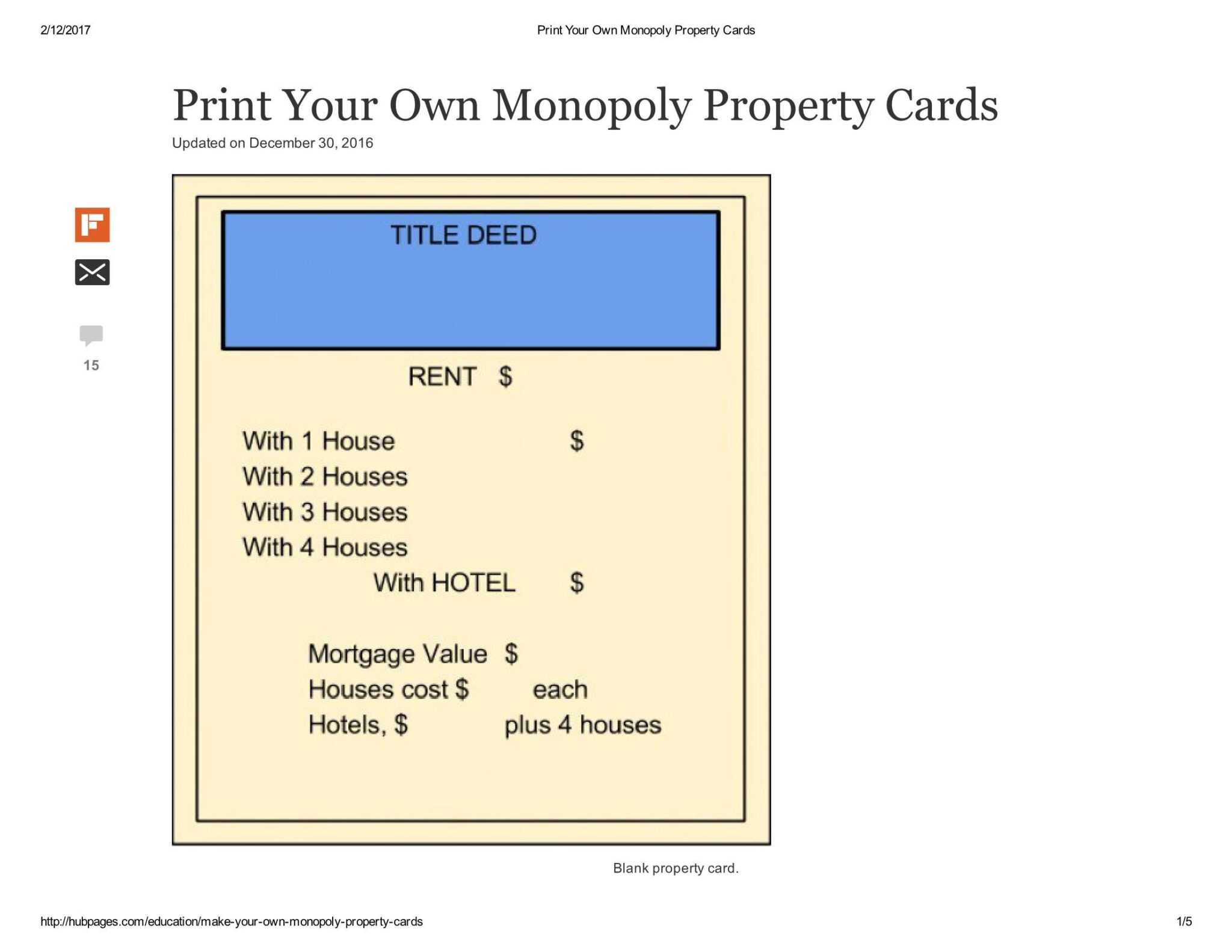 Print Your Own Monopoly Property Cards Document Pages 1 5 Throughout