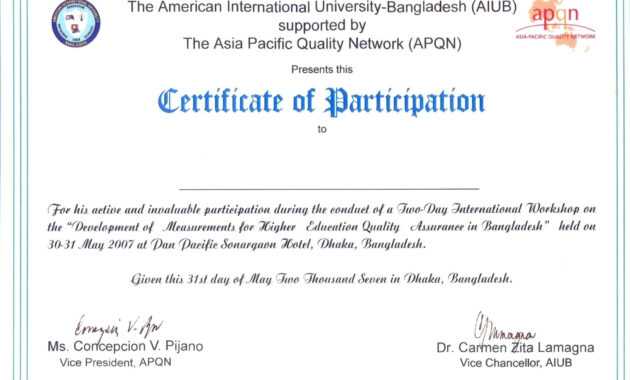 Printable Certificate Of Participation - Sample Certificate intended for Sample Certificate Of Participation Template