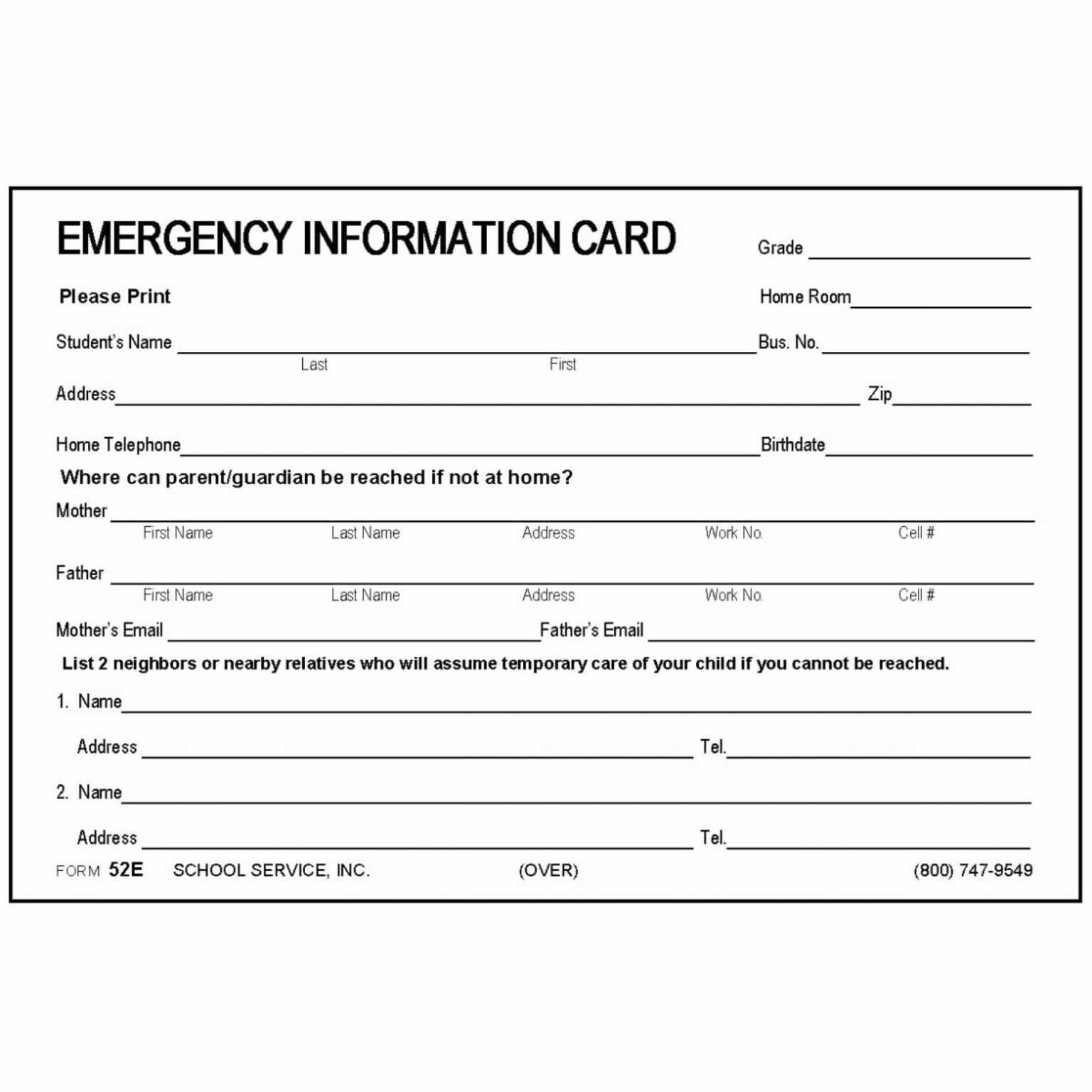 Printable Emergency Contact Cards Template Business Psd regarding