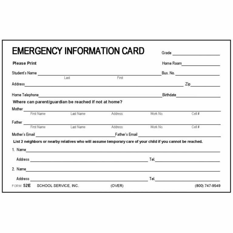 Printable Emergency Contact Cards Template Business Psd Regarding