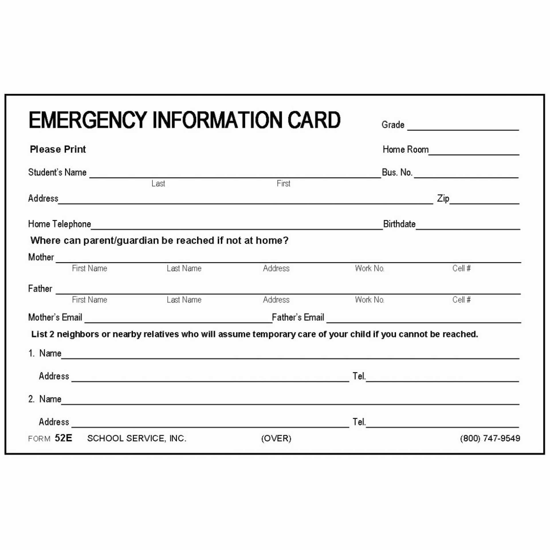 Printable Emergency Contact Cards Template Business Psd Within In