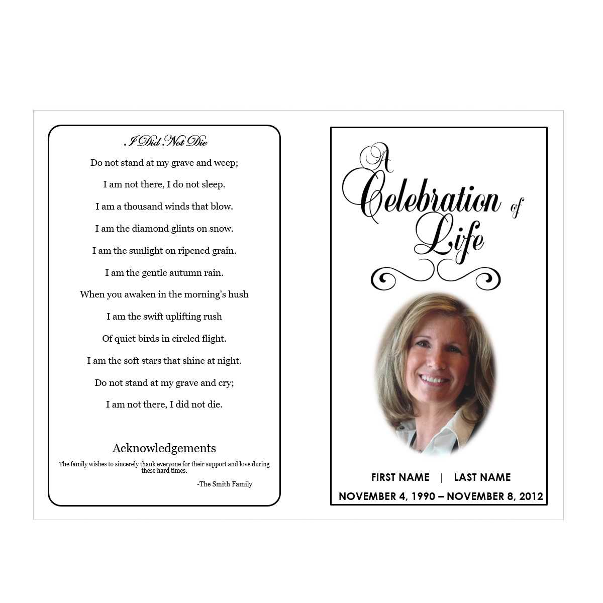 Printable Funeral Program Templates | Funeral Pamphlets Pertaining To Memorial Cards For Funeral Template Free