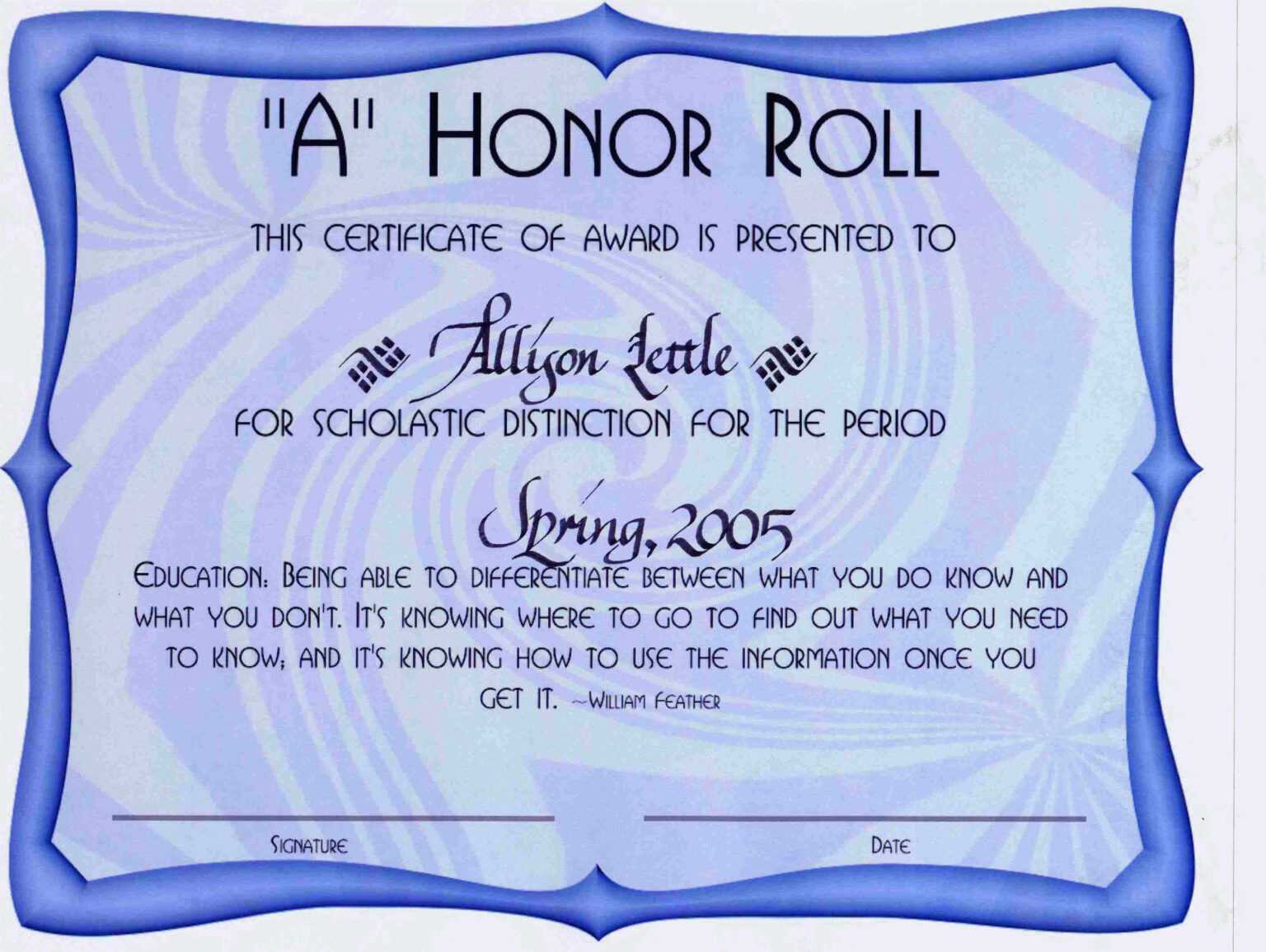 Printable Honor Roll Certificates Zrom Tk Free Awards Throughout Honor