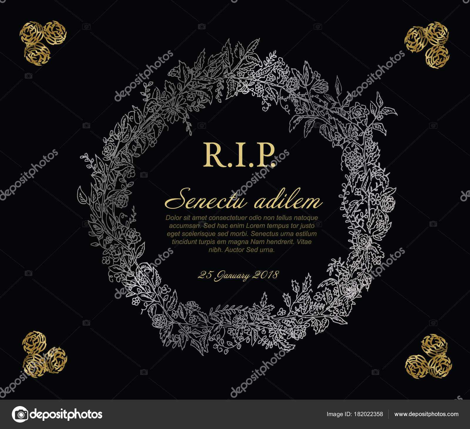 Printable Memorial Card Templates | Silver Golden Flower Throughout Funeral Invitation Card Template
