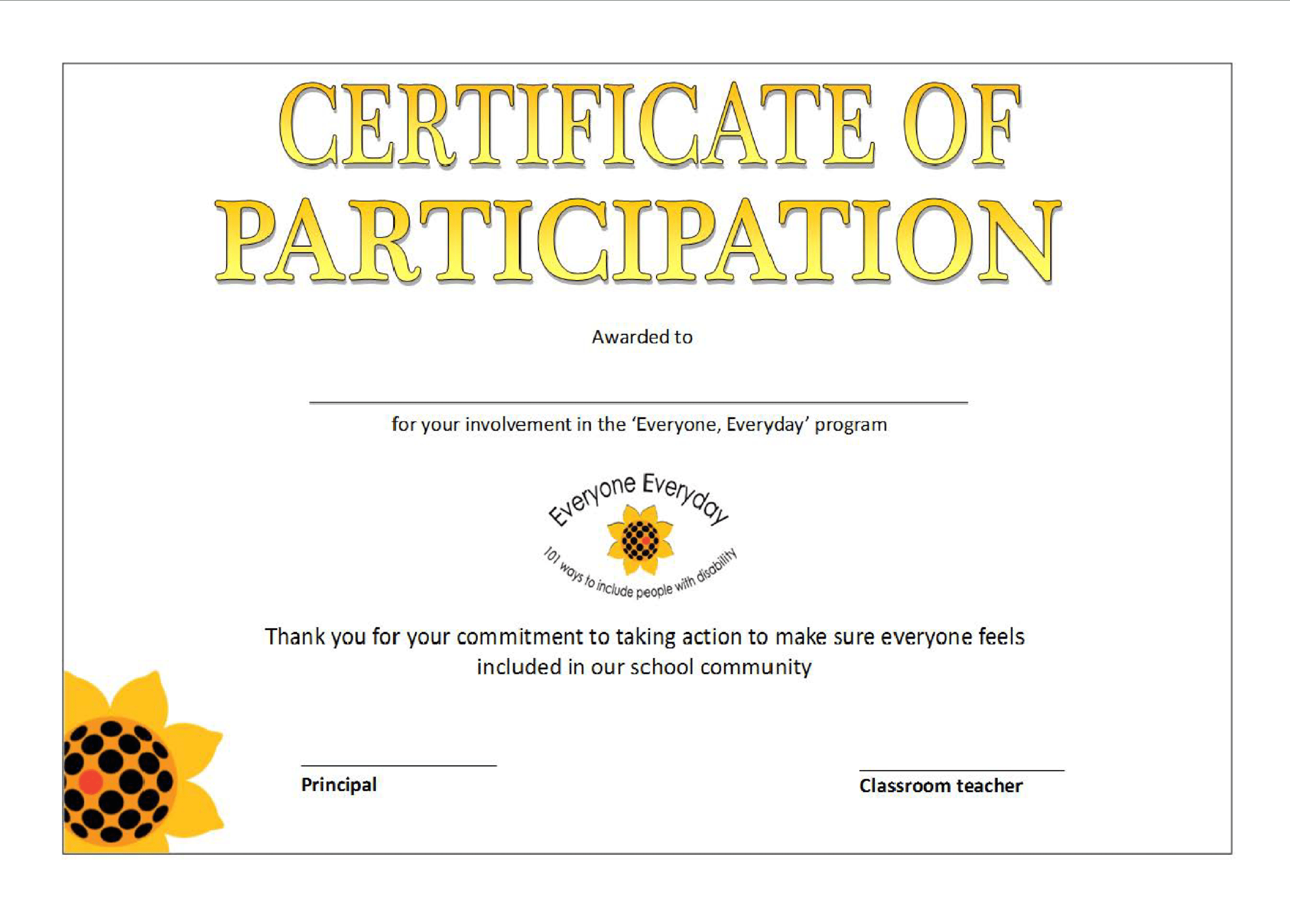 Printable Participation Certificate | Templates At Within Certificate Of Participation In Workshop Template
