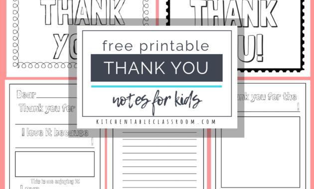 Printable Thank You Cards For Kids - The Kitchen Table Classroom throughout Free Printable Thank You Card Template