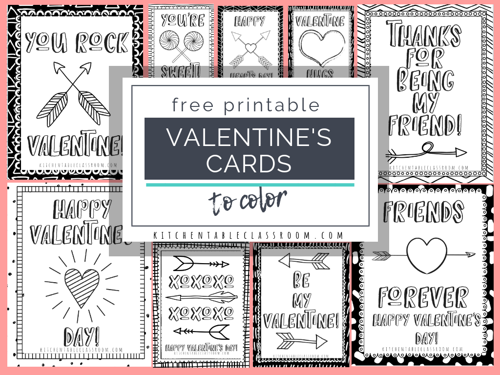 Printable Valentine Cards To Color – The Kitchen Table Classroom Intended For Valentine Card Template For Kids