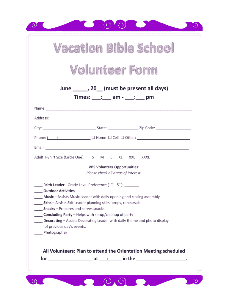 Printable Vbs Registration Form Template Fill Online Pertaining To