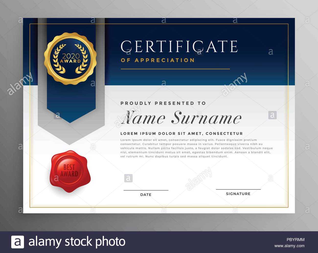 Professional Blue Certificate Template Design Stock Vector Intended For Professional Award Certificate Template