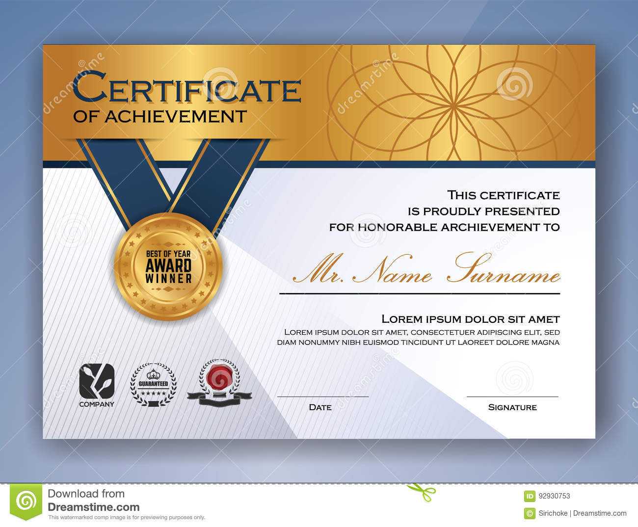 Professional Certificate Template Design Stock Vector Pertaining To Professional Award Certificate Template