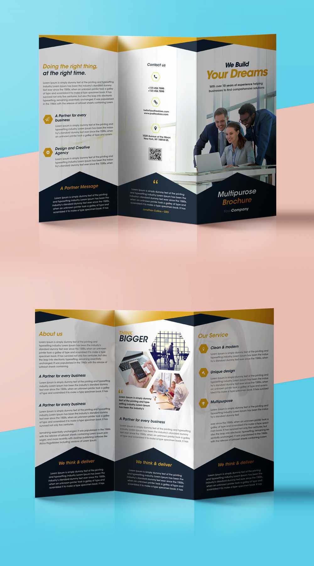 Professional Corporate Tri Fold Brochure Free Psd Template Regarding 2 Fold Brochure Template Free