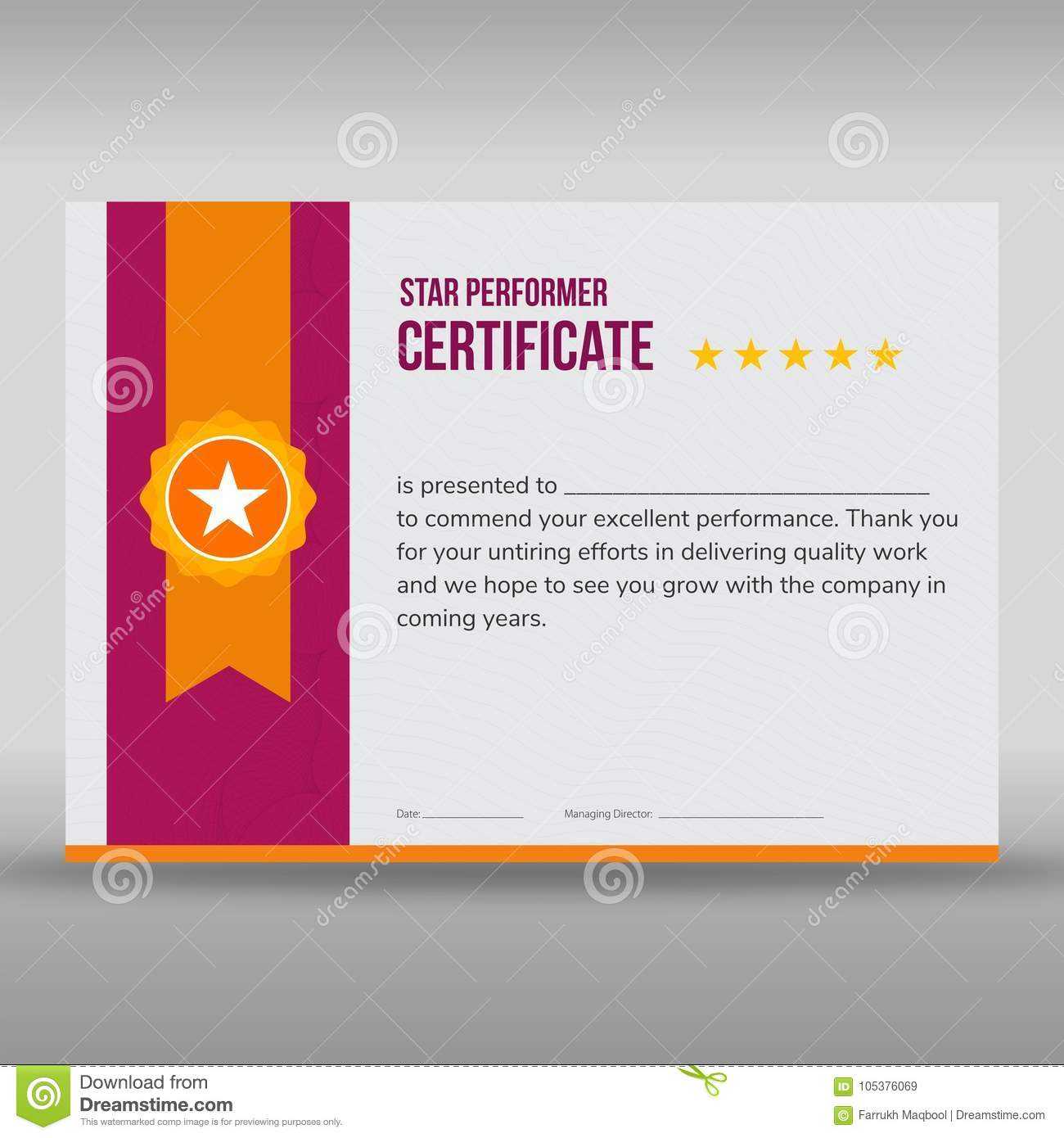 Professional Purple And Gold Certificate Stock Vector Intended For Star Performer Certificate Templates