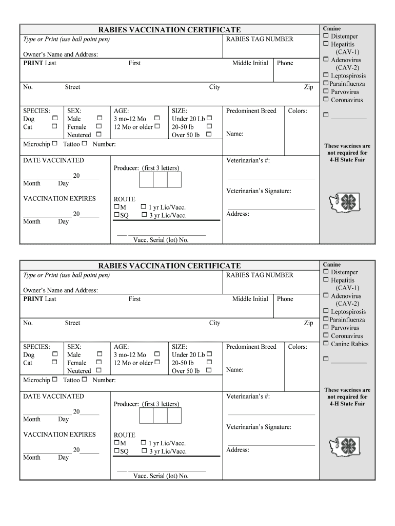 Rabies Certificate Template – Fill Online, Printable Regarding Rabies Vaccine Certificate Template