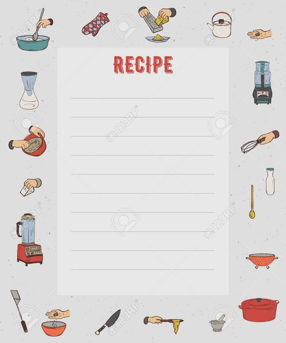 Recipe Card. Cookbook Page. Design Template With Kitchen Utensils.. With Regard To Recipe Card Design Template