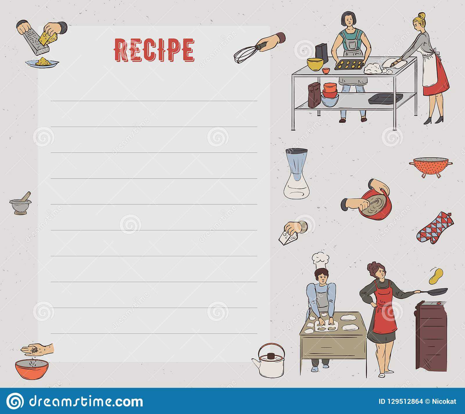 Recipe Card. Cookbook Page. Design Template With People In Recipe Card Design Template