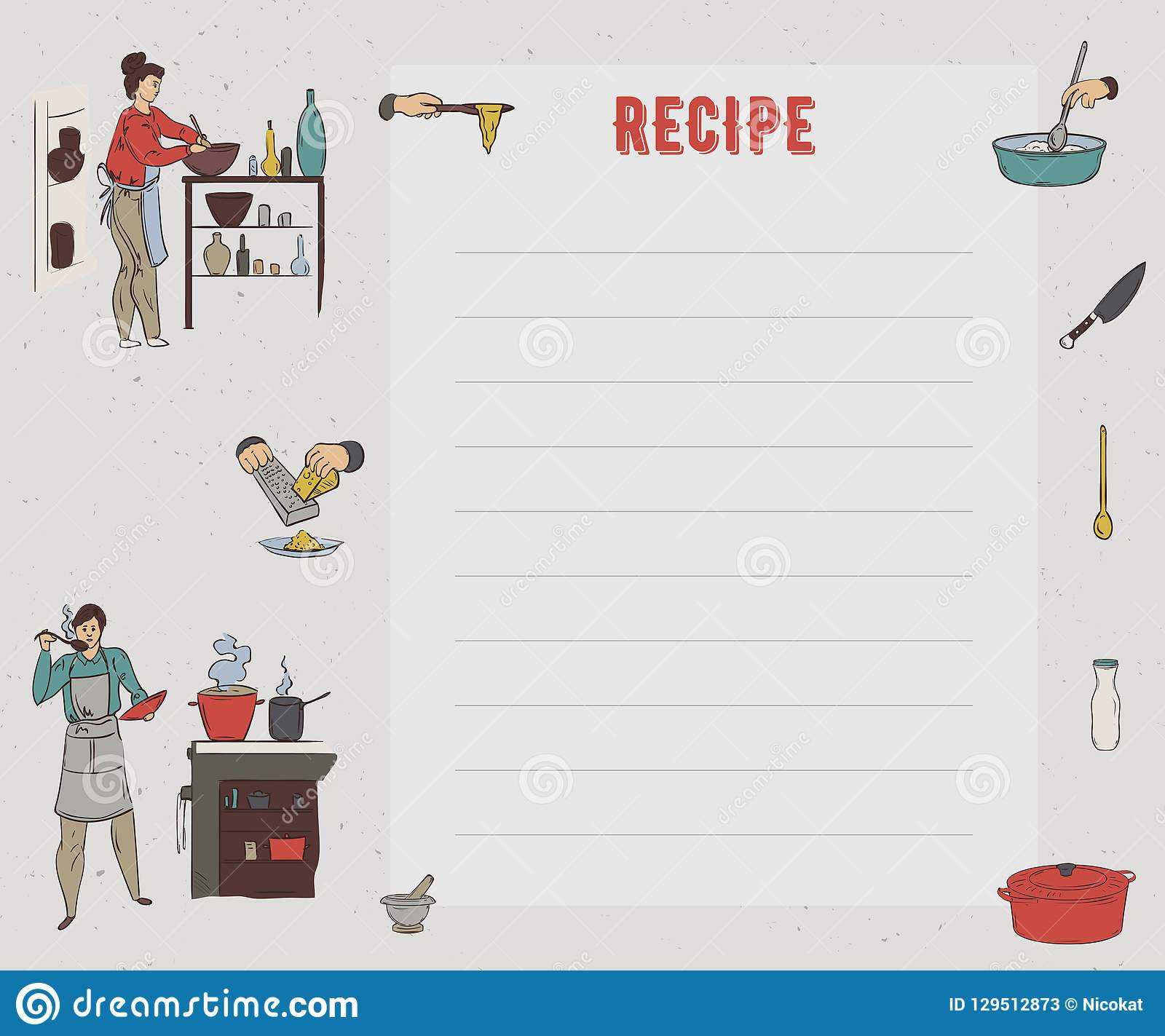 Recipe Card. Cookbook Page. Design Template With People With Restaurant Recipe Card Template