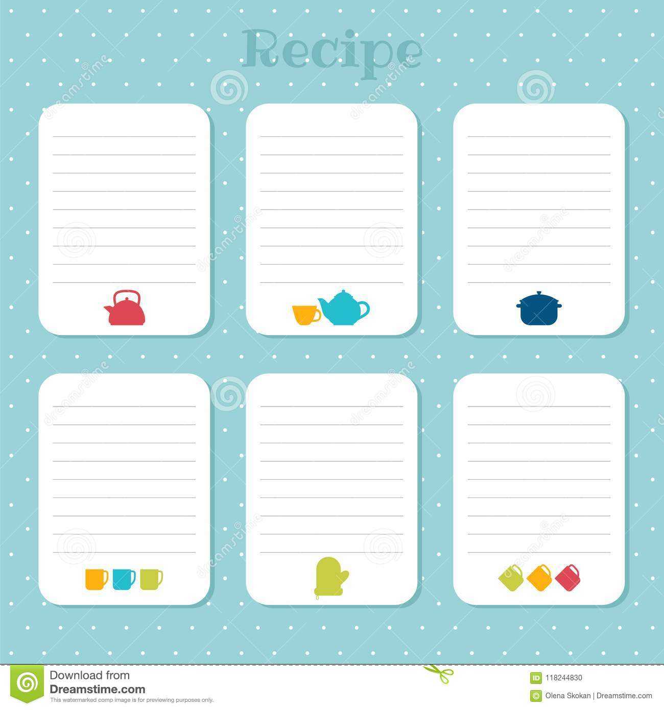 Recipe Cards Set. Cooking Card Templates. For Restaurant In Restaurant Recipe Card Template