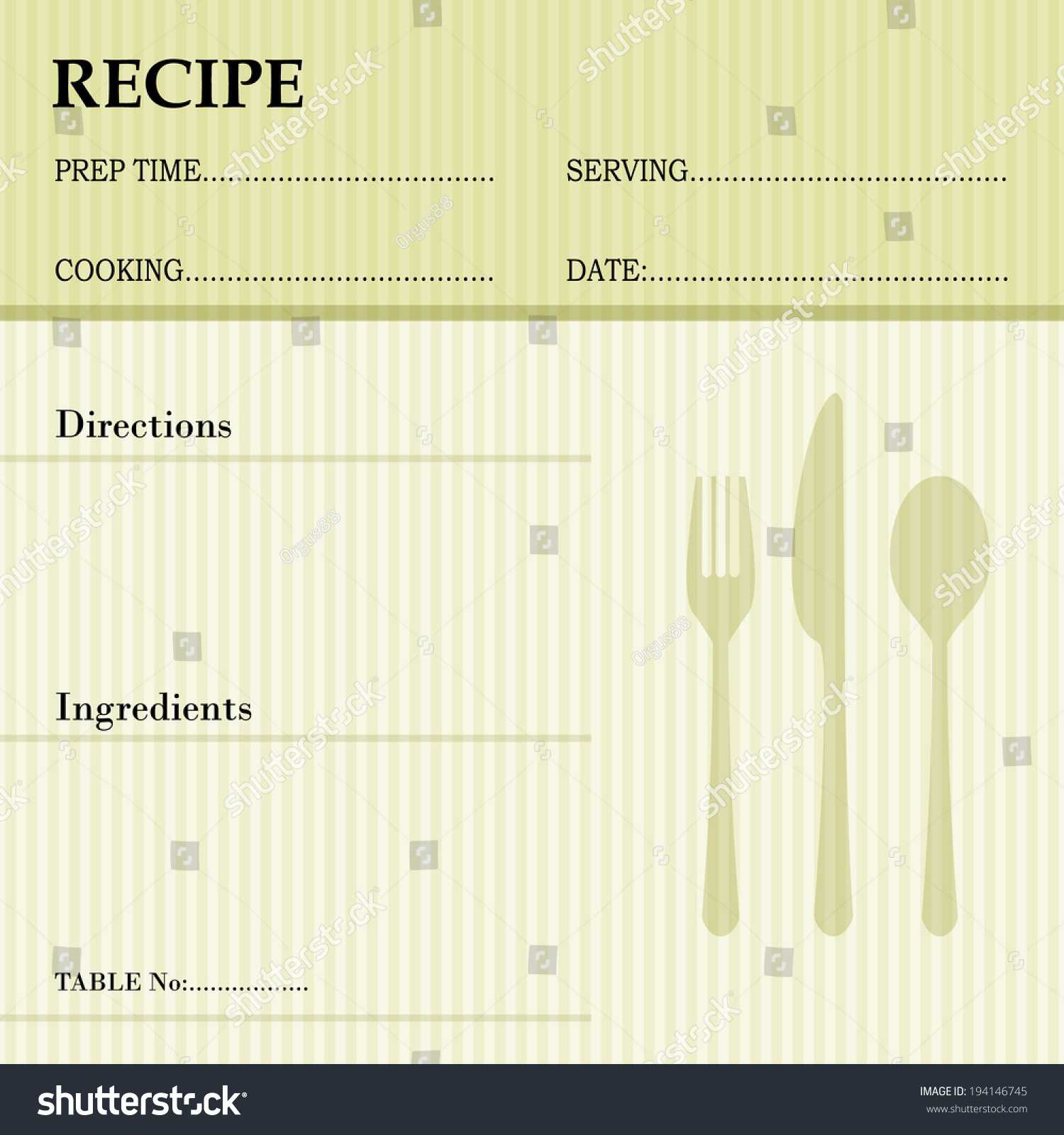 Restaurant Recipe Kitchen Note Template Menu Stock Vector Inside Restaurant Recipe Card Template