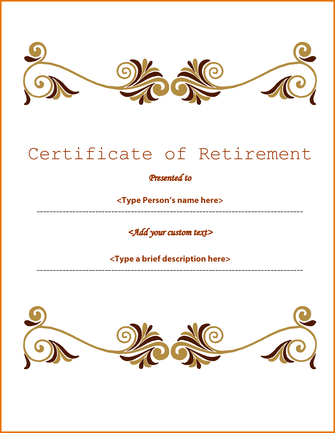 Retirement Certificate Template.65840807 | Scope Of Work Regarding Retirement Certificate Template