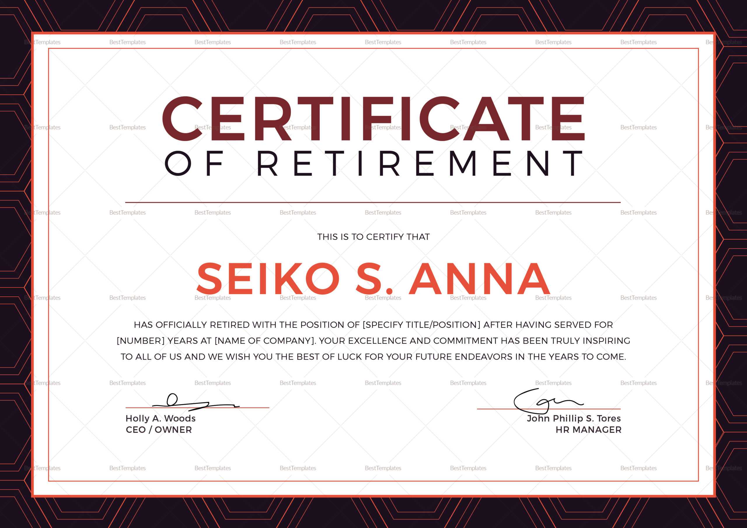 Retirement Certificate Template For Retirement Certificate Template