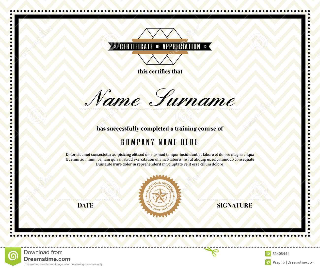Retro Frame Certificate Of Appreciation Template Stock For Sample Award Certificates Templates
