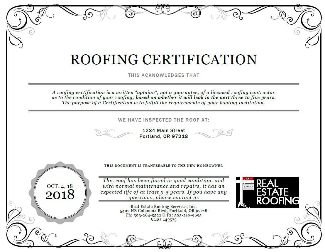 Roof Certification: Sample | Real Estate Roofing Regarding Roof Certification Template