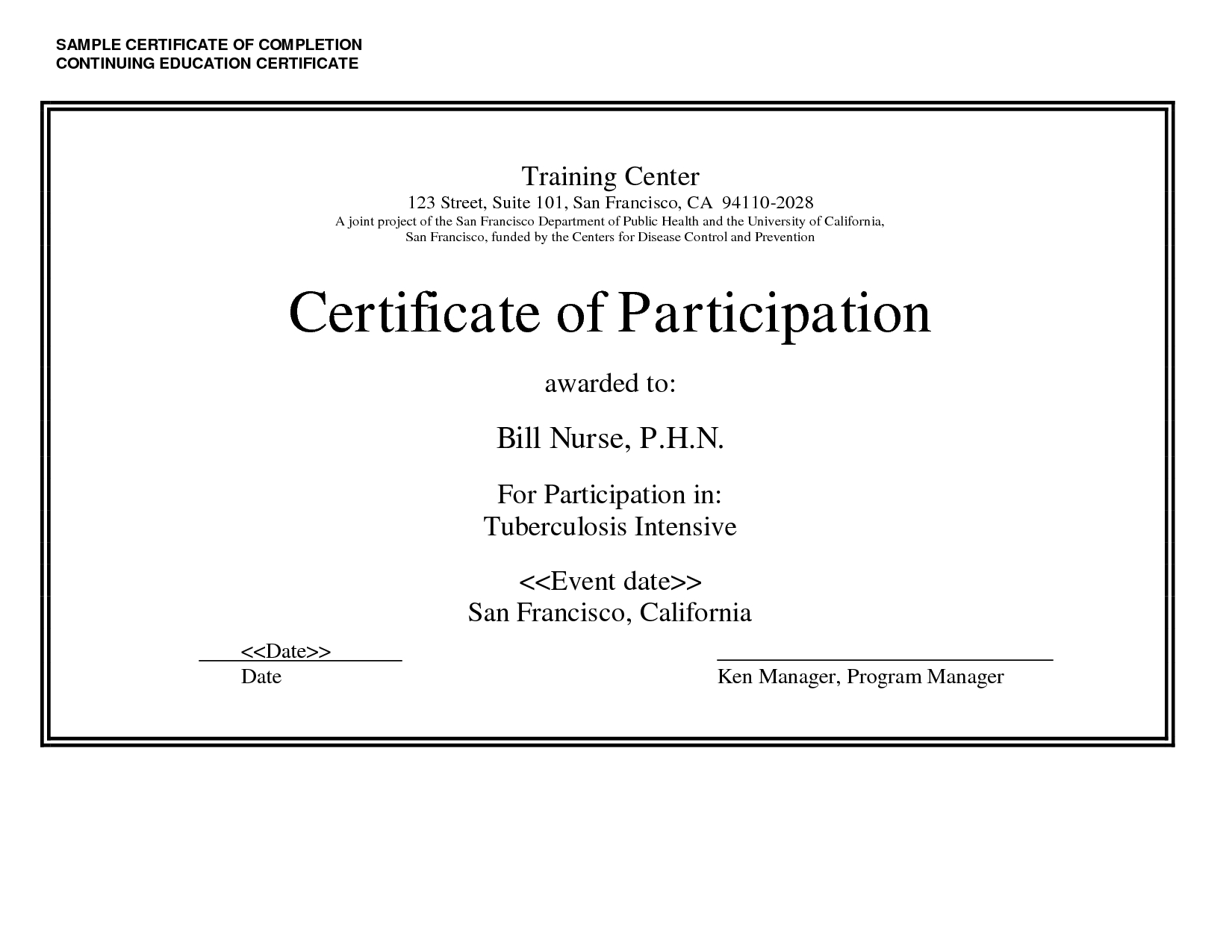 Sample Certificate Of Completion Continuing Education Inside Continuing Education Certificate Template