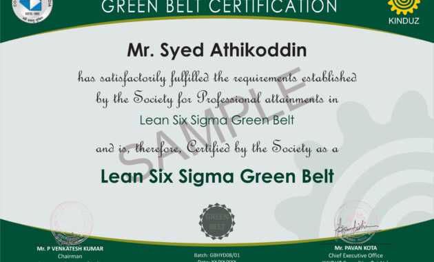 Sample Certificates - Lean Six Sigma India throughout Green Belt Certificate Template
