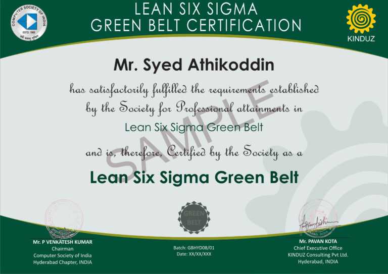 Sample Certificates – Lean Six Sigma India Throughout Green Belt ...