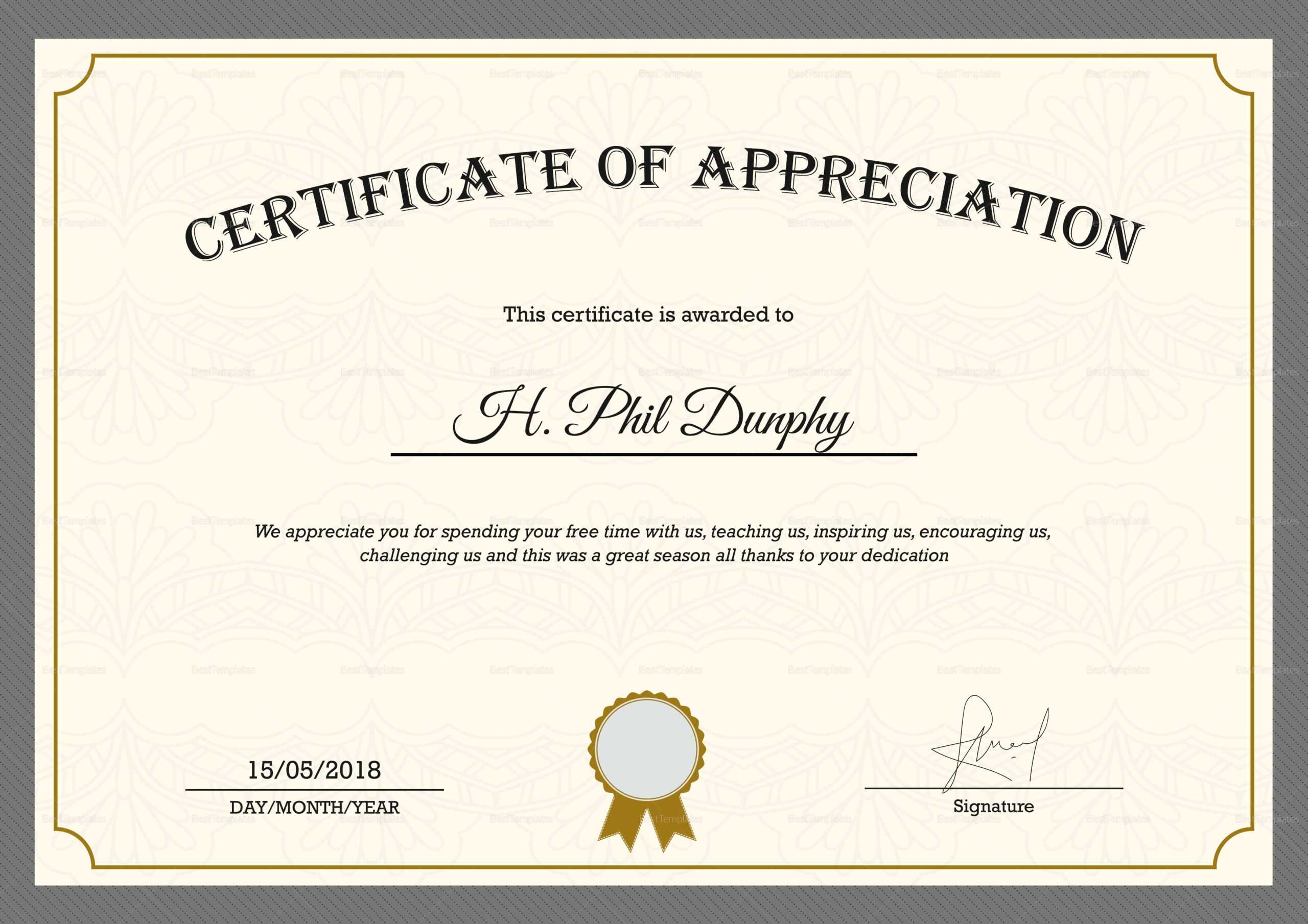 Sample Company Appreciation Certificate Template Within Within Thanks Certificate Template