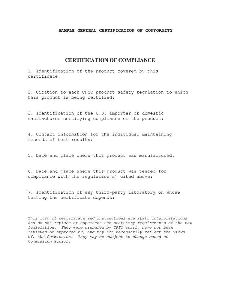 Sample Conformity – Fill Online, Printable, Fillable, Blank Within Certificate Of Conformity Template