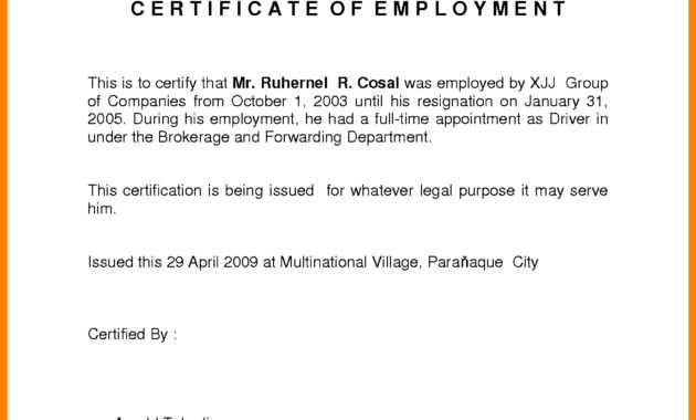 Sample For Certificate Of Employment - Tunu.redmini.co pertaining to Certificate Of Employment Template