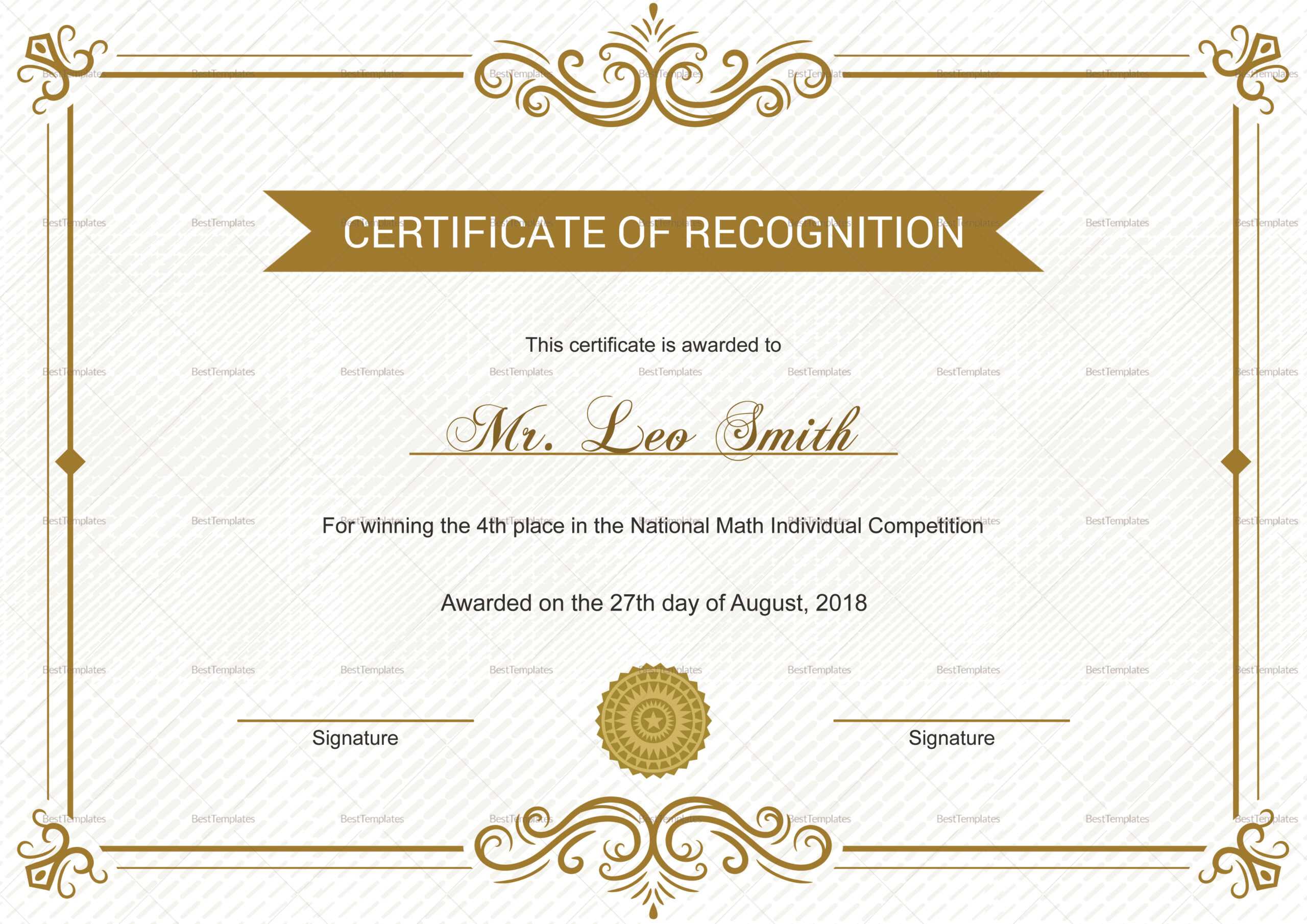 School Recognition Certificate Template Intended For Certificate Templates For School