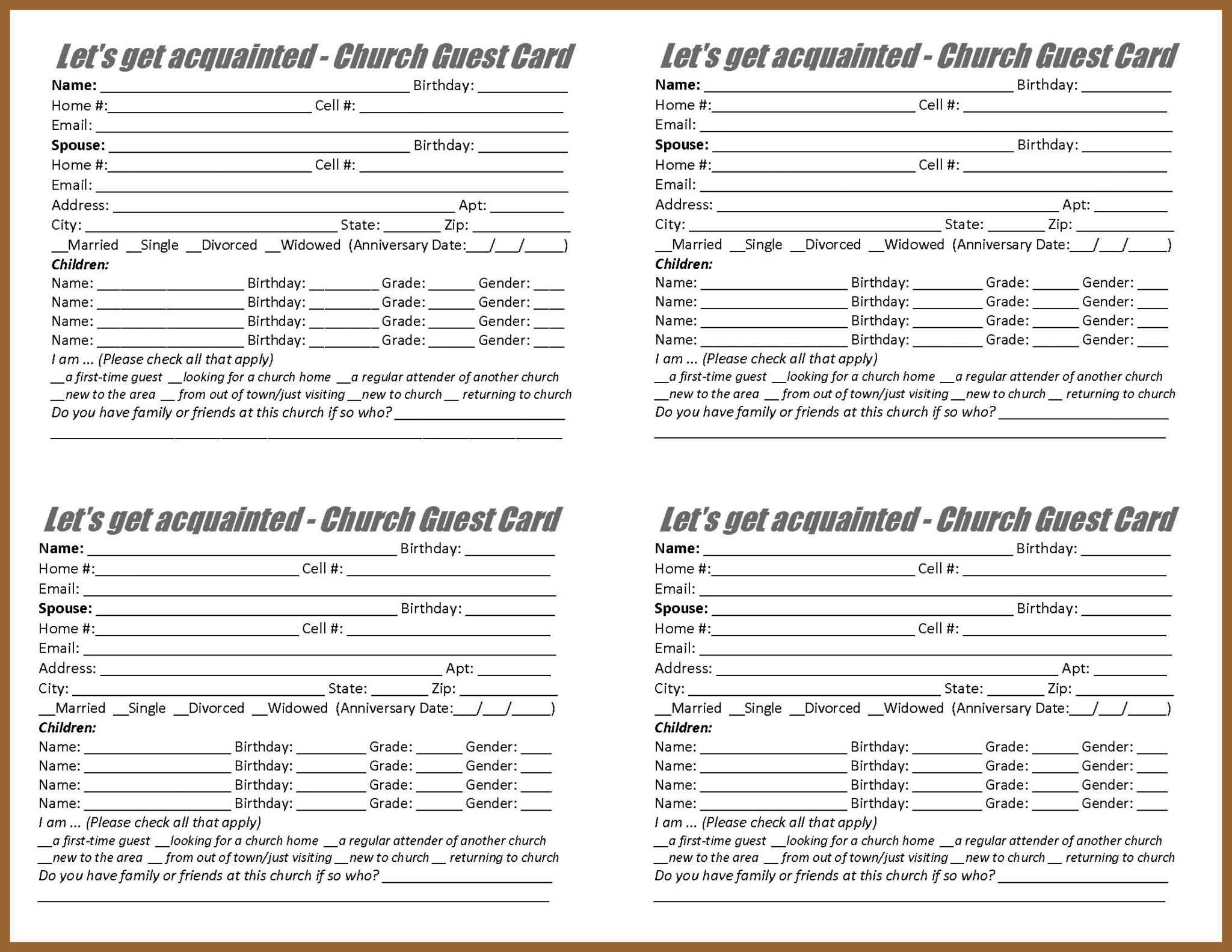 Search And Rescue Ministry – Forms For Church Visitor Card Template