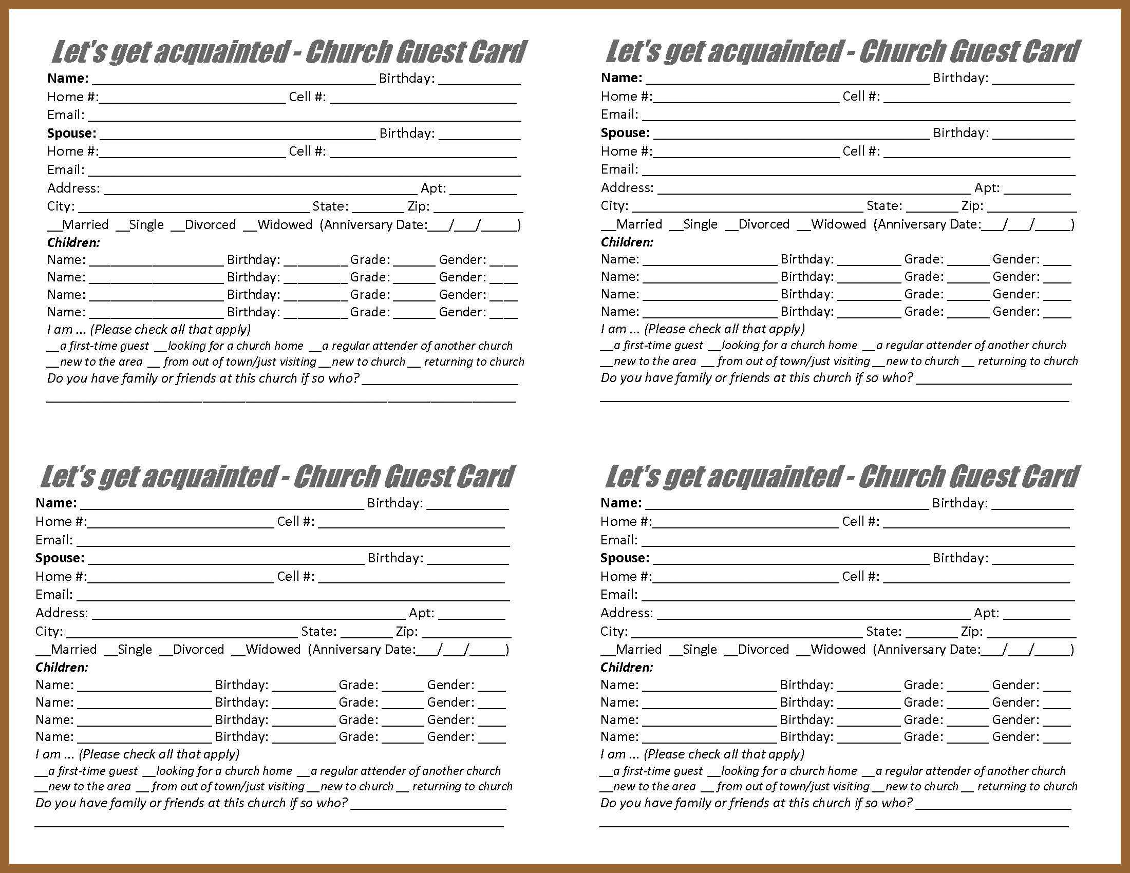 Search And Rescue Ministry – Forms For Church Visitor Card Template