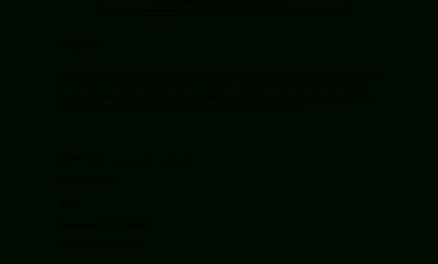 Simple Certificate Of Destruction | Templates At intended for Certificate Of Destruction Template