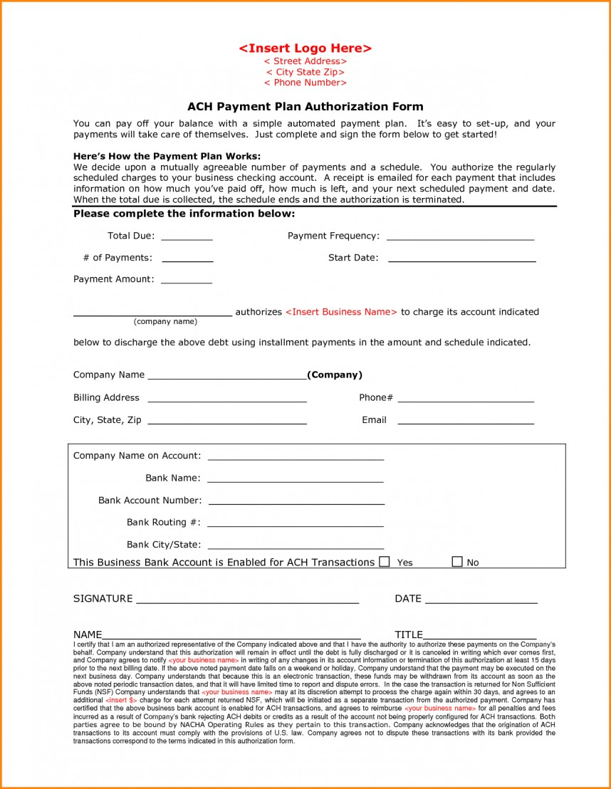 Singular Payment Authorization Form Template Ideas Free Regarding Credit Card Payment Plan Template