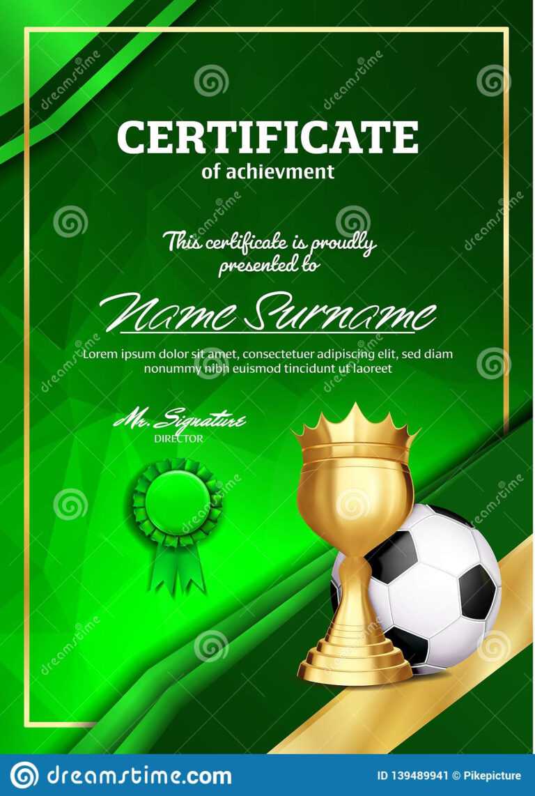 Soccer Certificate Diploma With Golden Cup Vector Football inside Soccer Certificate Diploma With Golden Cup Vector Football inside