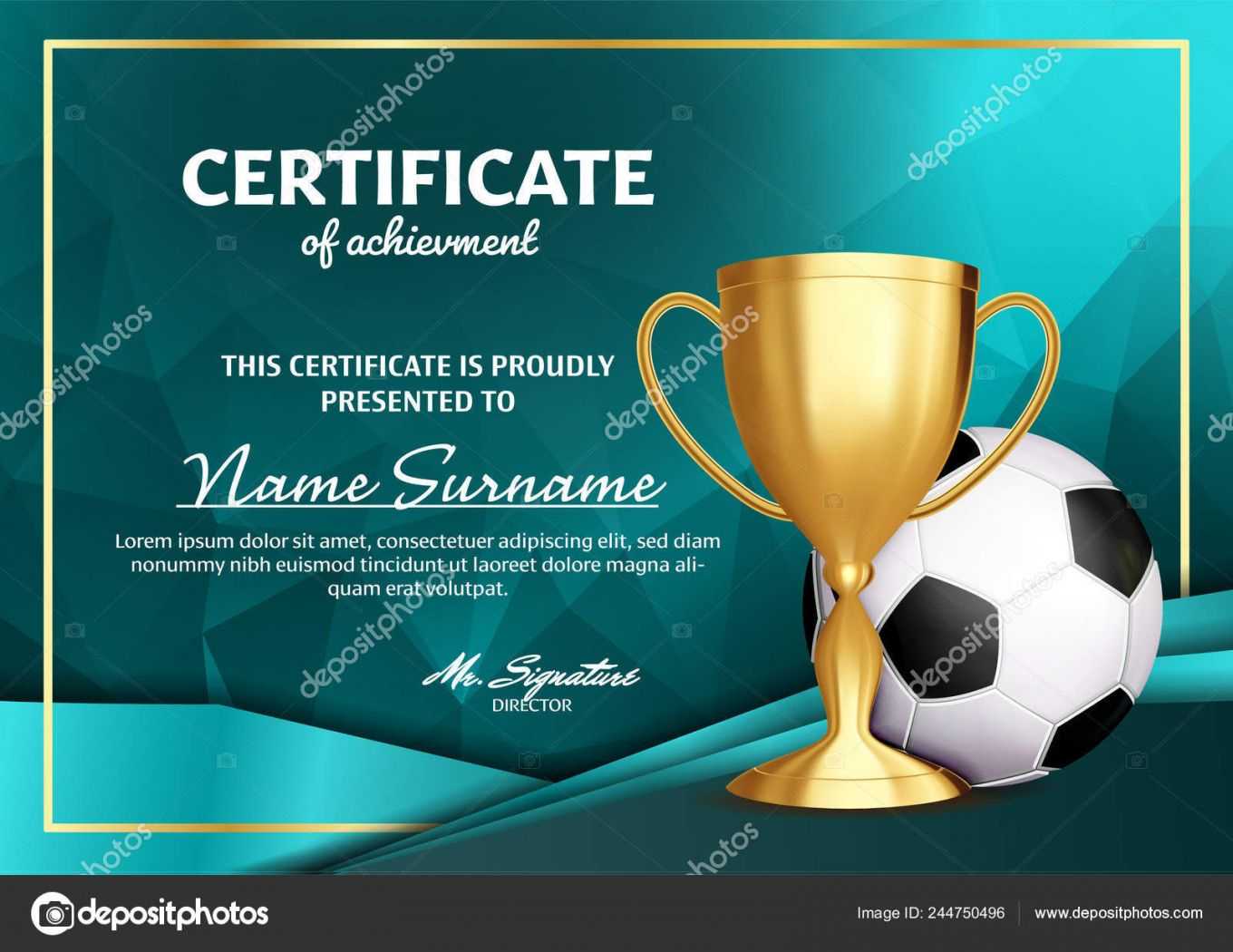 Soccer Certificate Diploma With Golden Cup Vector. Football .. Pertaining To Soccer Certificate Template Free