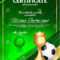 Soccer Certificate Diploma With Golden Cup Vector. Football With Regard To Soccer Award Certificate Templates Free