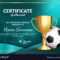 Soccer Certificate Diploma With Golden Cup With Soccer Award Certificate Templates Free