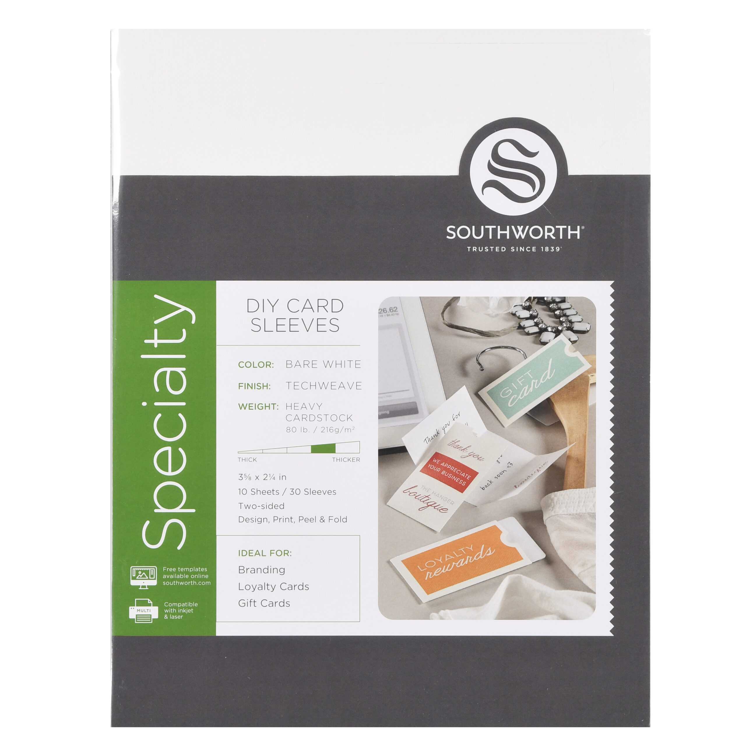 Southworth Diy Card Sleeves, 3.6" X 2.25", 80 Lb., Techweave Finish, Bare  White, 30 Ct. – Walmart With Regard To Southworth Business Card Template