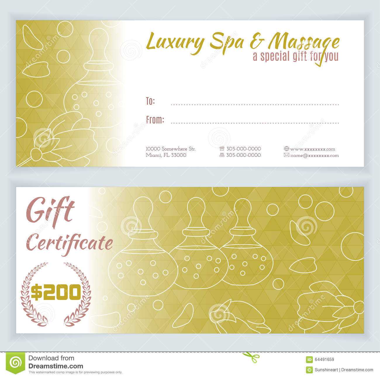 Spa, Massage Gift Certificate Template Stock Illustration For Salon Gift Certificate Template