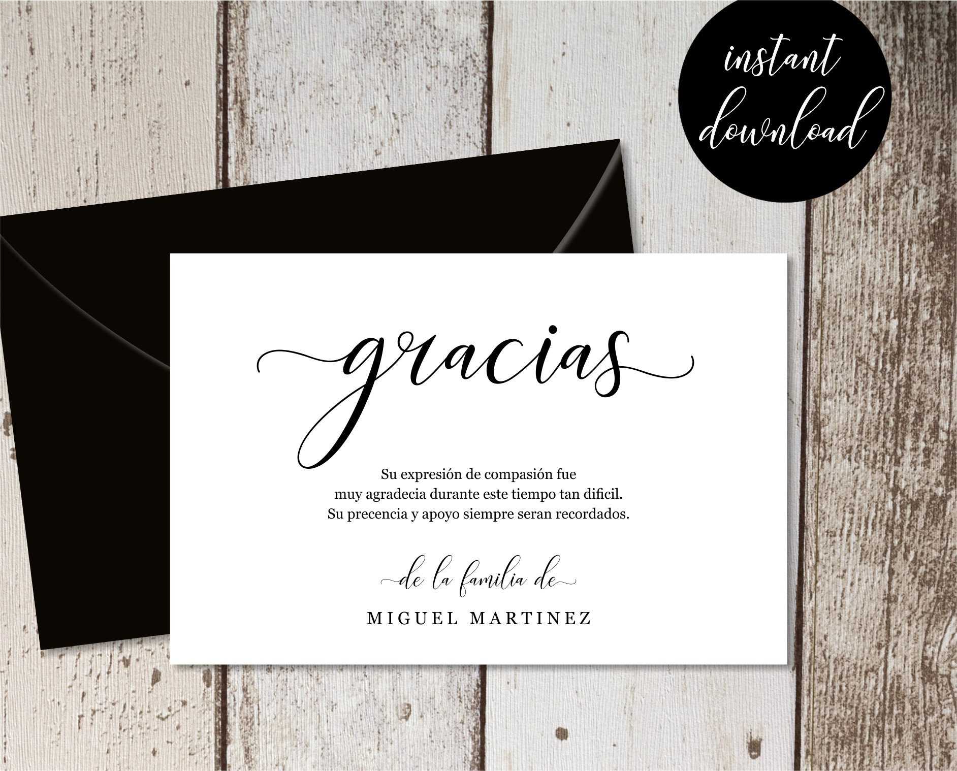 Spanish Funeral Thank You Card Template – Simple Black Within Sympathy Thank You Card Template