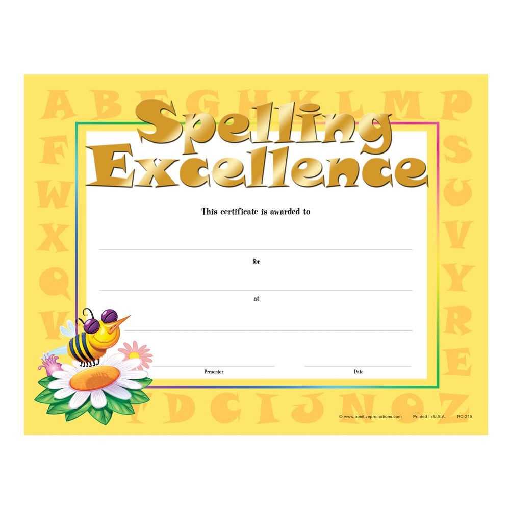 Spelling Excellence Gold Foil Stamped Certificates Pertaining To 
