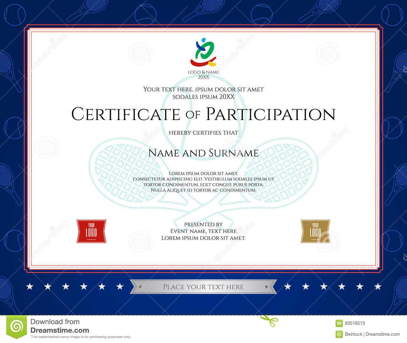 Sport Theme Certification Of Participation Template Stock Within Tennis Gift Certificate Template