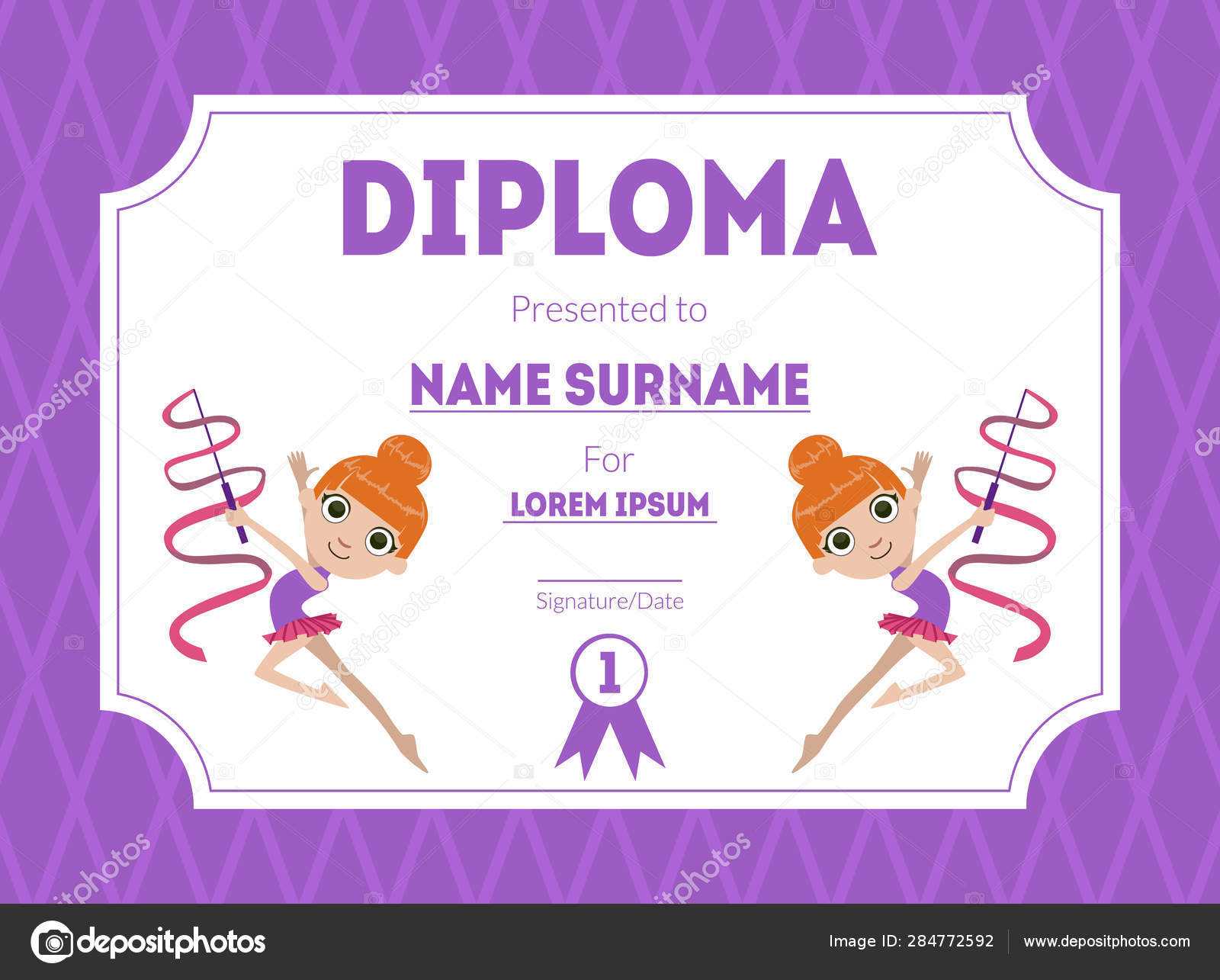 Sports Award Diploma Template, Kids Certificate With Gymnast Pertaining To Gymnastics Certificate Template